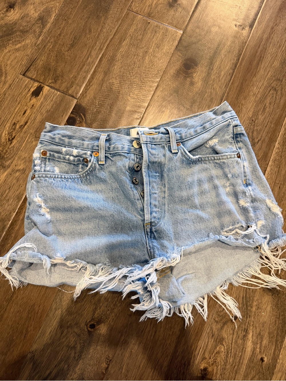 Agolde Light Blue Distressed Denim Cutoff Shorts Size 25